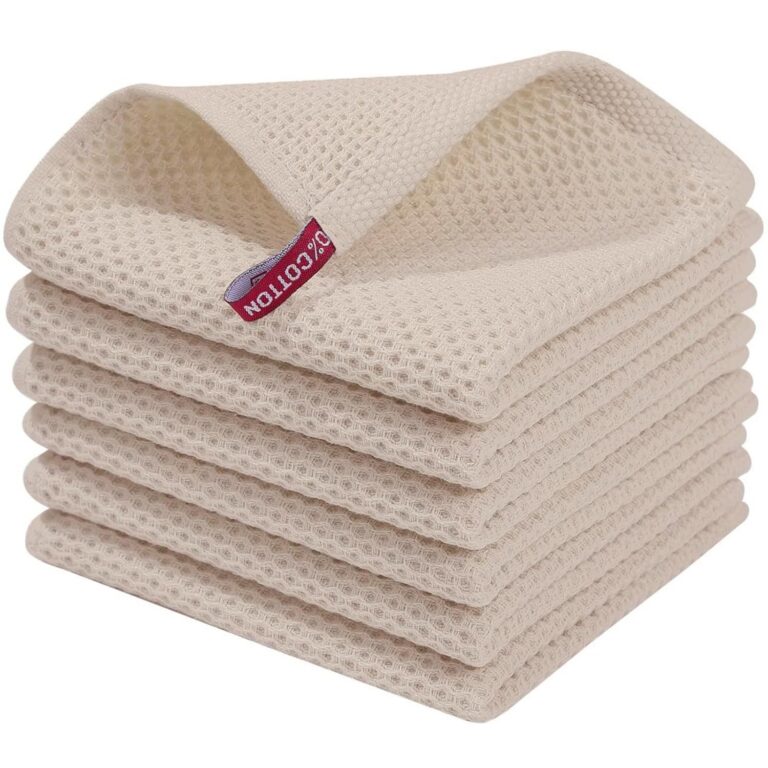 smiry Cotton Kitchen Dish Towels, 12" x 12", 6 Pack Waffle Weave Kitchen Towels, Ultra Soft Absorbent Quick Drying Dish Cloths, Beige