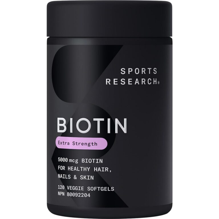 Sports Research® Extra Strength Vegan Biotin 5,000mcg with Organic Coconut Oil - Helps to Maintain Healthy Hair, Nails and Skin - Great for Women & Men - 120 Veggie Softgels