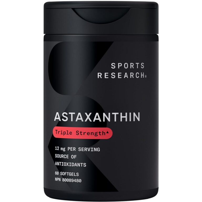 Sports Research Triple Strength Astaxanthin Supplement from Algae w/Organic Coconut Oil - Natural Support for Skin & Eye Health - Non-GMO & Gluten Free - 12mg, 60 Softgels for...