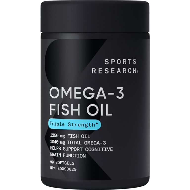 Sports Research Triple Strength Omega 3 Fish Oil - Burpless Fish Oil Supplement w/EPA & DHA Fatty Acids from Wild Alaskan Pollock - Heart, Brain & Immune Support for Men & Women...