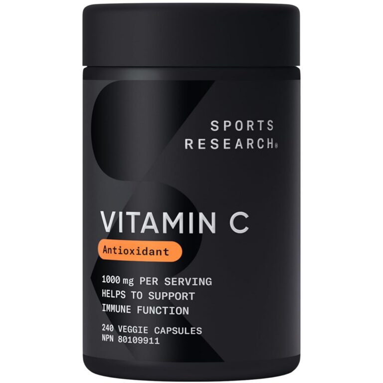 Sports Research Vitamin C 1000mg - Non-GMO Project Verified Ascorbic Acid Vitamin C Supplement for Immune Support & Antioxidant Protection | Vegan Friendly, 8 Month Supply (240...
