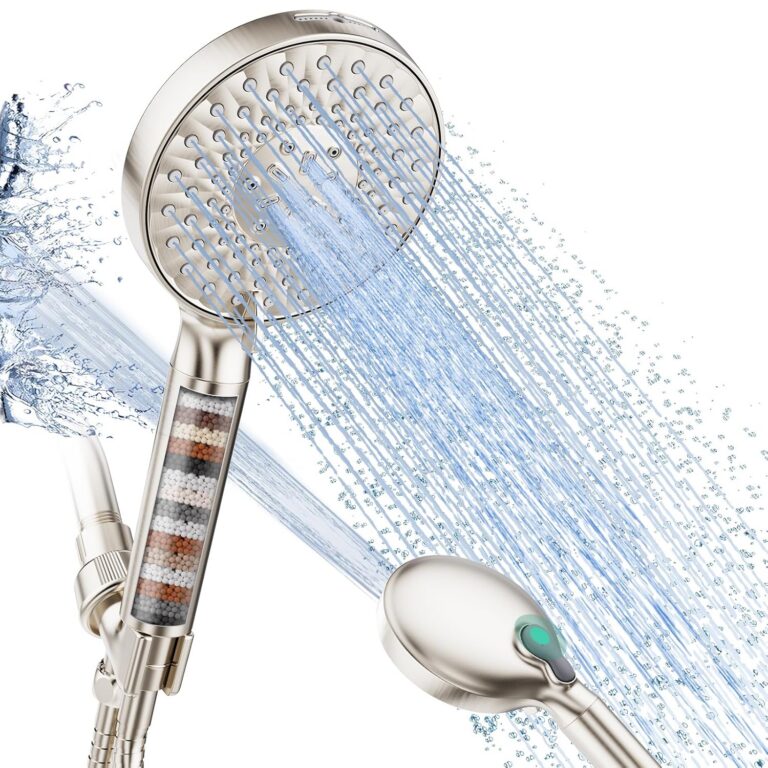 SR Sun Rise Filtered Shower Head with Handheld, High Pressure 9 Spray Mode Brushed Nickel Showerhead with Filters, Detachable Shower Head,Water Softener Filters Beads for Hard...