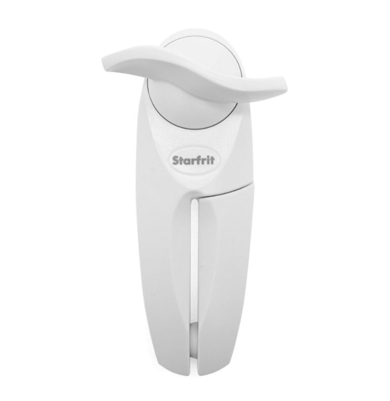 Starfrit Little Beaver Can Opener - Safe - Holds Lid and Leaves No Sharp Edges on Lid - Comfort Grip - 3-Year Warranty - White