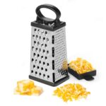 Starfrit Stainless Steel 4-Sided Boxed Grater with Removable Base Cover and Measuring Cup - Corner Cut-Outs to Measure Output (2025 Version)