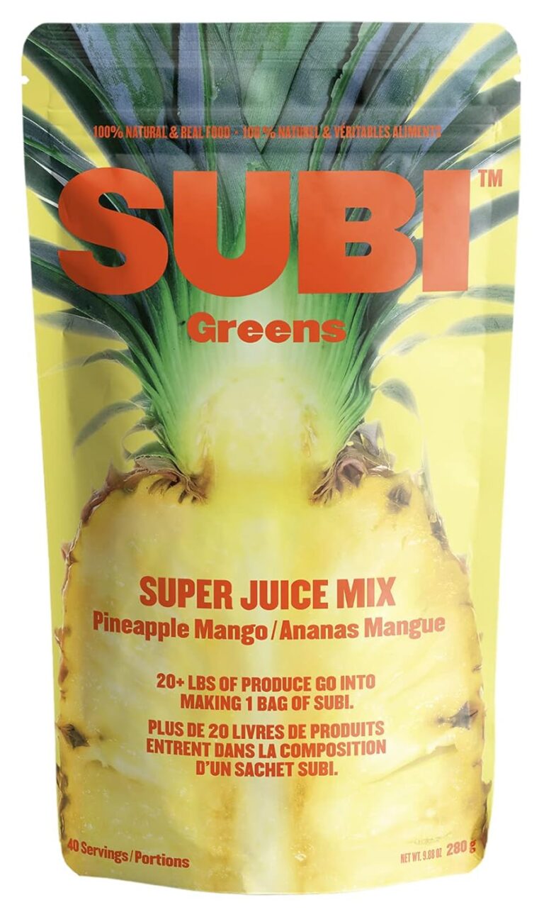 SUBI Greens Superfood Pineapple Mango Vegetable Powder, 20+ pounds of fruits and vegetables go into 1 bag, Made in Canada, Superfood Ingredients: Matcha, Kale, Barley Grass,...
