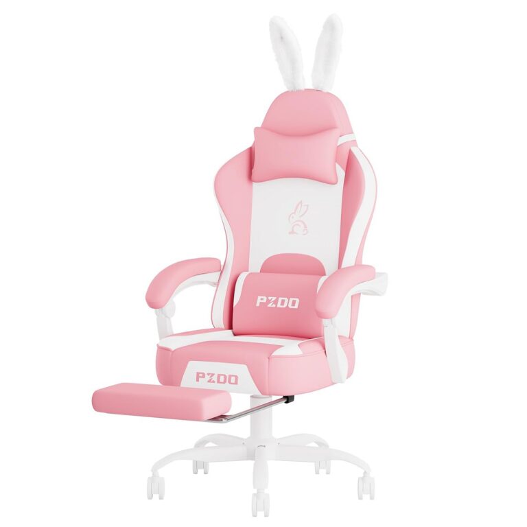 Submi Pink Gaming Chair Computer Chair with Footrest, Kawaii Gaming Chairs for Adults Girls Women Kids, High Back Reclining Chairs with Bunny Ear & Lumbar Support, 350LBS,...