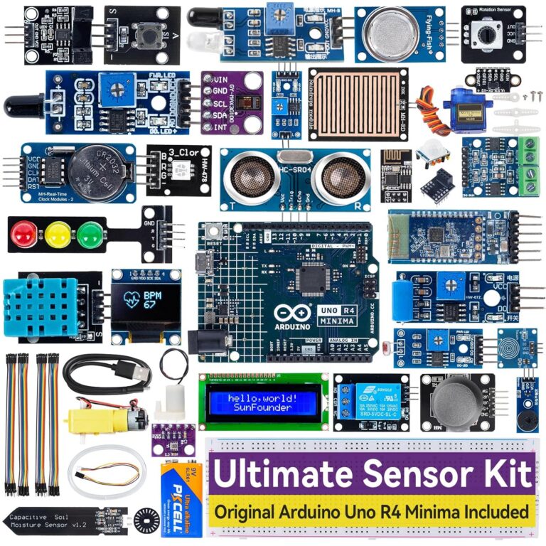 SunFounder Ultimate Sensor Kit with Original Arduino Uno R4 Minima, RoHS Compliant, Durable Sensors IoT ESP8266 IIC LCD1602 OLED, Online Tutorials & Video Courses for Beginners...