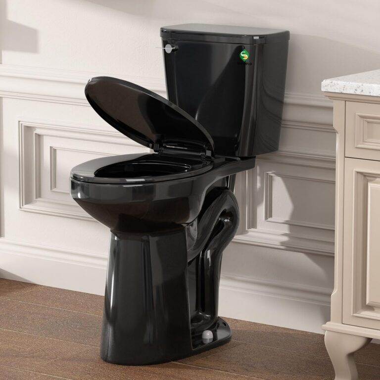 SUPERFLO Black Tall Toilet 21 Inch Extra Tall Toilets for Elderly with 1.28GPF Siphon Flush & Rough in 12 Inch, High Toilet for Seniors & Tall Person