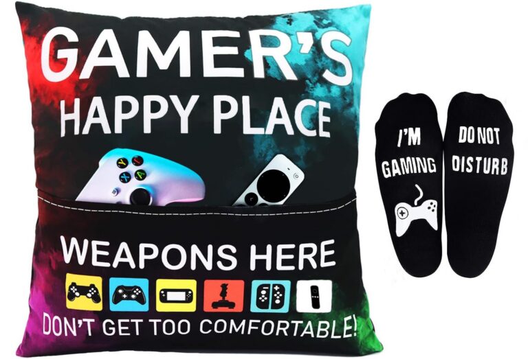 Svnntaa Gamer Gifts for Teenage Boys, Game Gifts Pillow Cover Case 18x18 inch Gaming Room Decoration, Gamer Pillow Cover with Pocket and Gaming Socks Gift Set