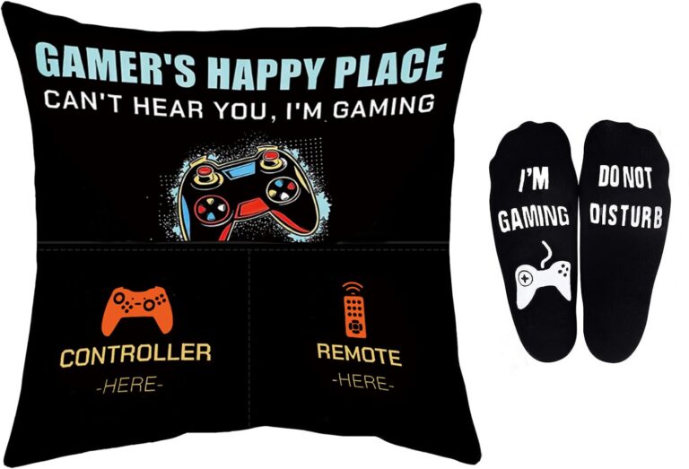 Svnntaa Gamer Gifts Pillow Cover Case 18x18 inch with Dual Pockets Gamer Gifts for Teenage Men Boys, Gaming Room Decoration, Gamers Pillow Cover and Gaming Socks Gift Set