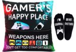 Svnntaa Gamer Gifts Pillow Cover Case 18x18 inch with Dual Pockets Gamer Gifts for Teenage Men Boys, Gaming Room Decoration, Gamers Pillow Cover and Gaming Socks Gift Set