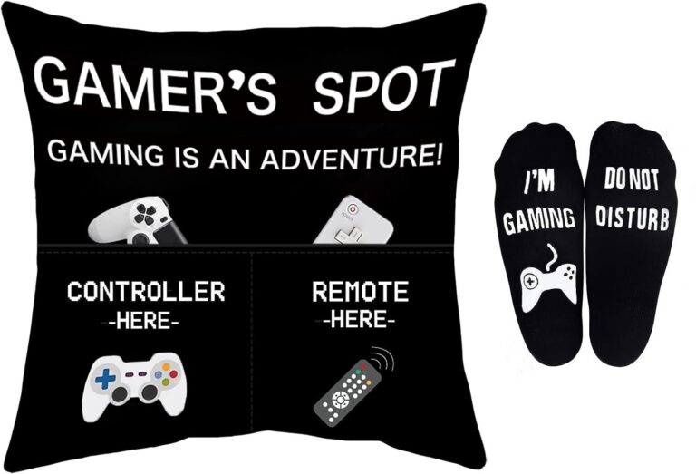 Svnntaa Gamer Gifts Pillow Cover Case 18x18 inch with Dual Pockets Gamer Gifts for Teenage Men Boys, Gaming Room Decoration, Gamers Pillow Cover and Gaming Socks Gift Set