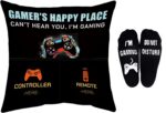Svnntaa Gamer Gifts Pillow Cover Case 18x18 inch with Dual Pockets Gamer Gifts for Teenage Men Boys, Gaming Room Decoration, Gamers Pillow Cover and Gaming Socks Gift Set