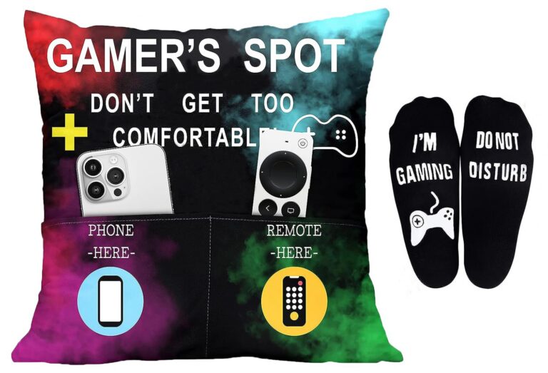 Svnntaa Gamer Gifts Pillow Cover Case 18x18 inch with Dual Pockets Gamer Gifts for Teenage Men Boys, Gaming Room Decoration, Gamers Pillow Cover and Gaming Socks Gift Set