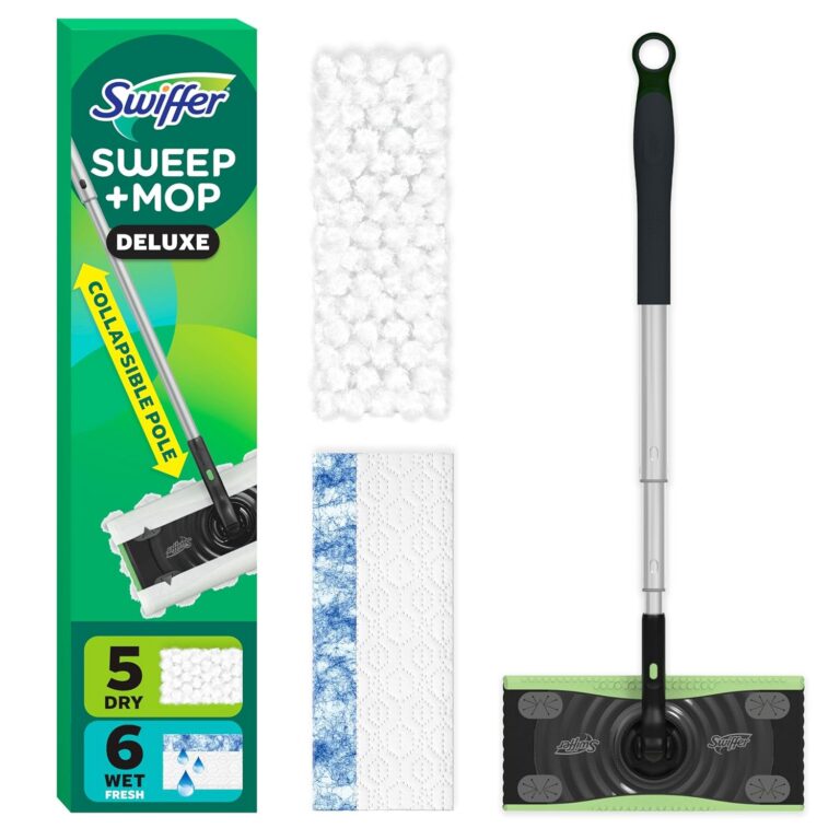 Swiffer Sweep and Mop Deluxe, 2-in-1 Floor Mopping and Sweeping Kit, Multi-Surface Kit for Floor Cleaning, Kit Includes 1 Sweeper Device, 5 Heavy Duty Dry Sweeping & 6 Heavy...