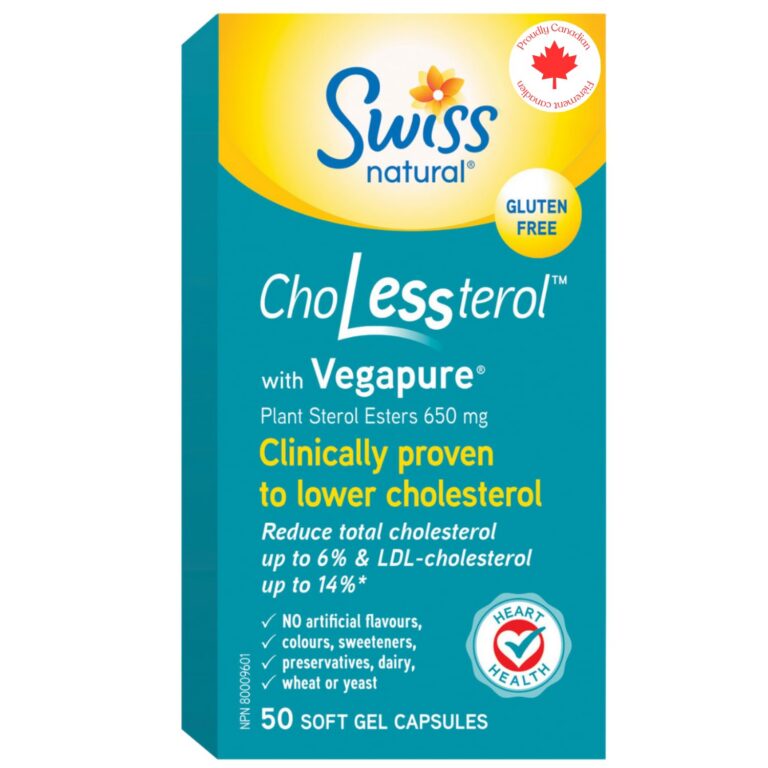 Swiss Natural ChoLessterol with Vegapure | Clinically Proven to Lower LDL Cholesterol & Improves Heart Health | Plant Sterol Esters | 50 Soft Gel Capsules | 650 mg