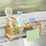 SWTYMIKI Sponge Holder for Kitchen Sink - Sink Caddy with Brush Holder Self-draining Sponge Caddy Organizer with Divider Stainless Steel Kitchen Accessories Storage for...