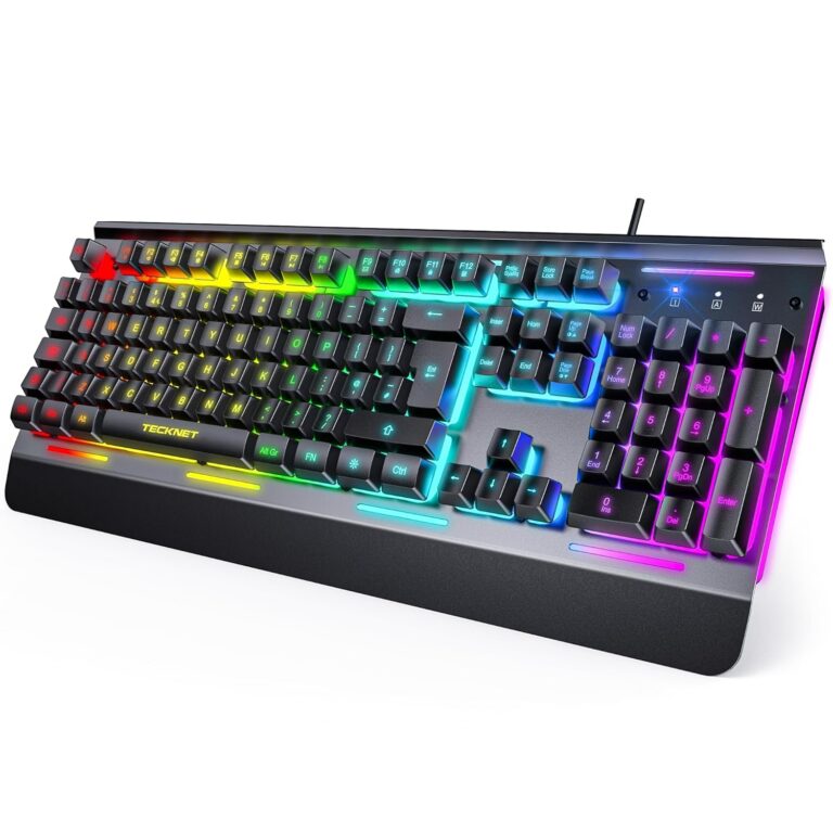TECKNET Gaming Keyboard, 15-Zone RGB Illumination, All-Metal Panel Keyboard, IP32 Waterproof, 25 Anti-Ghosting, Quiet Typing, USB Wired Ergonomic Keyboard for Windows...
