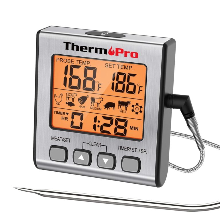 ThermoPro TP16S Digital Meat Thermometer for Cooking and Grilling, BBQ Food Thermometer with Backlight and Kitchen Timer, Grill Temperature Probe Thermometer for Smoker,...