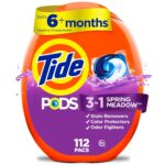 Tide PODS laundry detergent pacs, 3-in-1 Stain Remover, Odor Fighter, Color Protector, HE compatible, Spring Meadow Scent, 112 Count