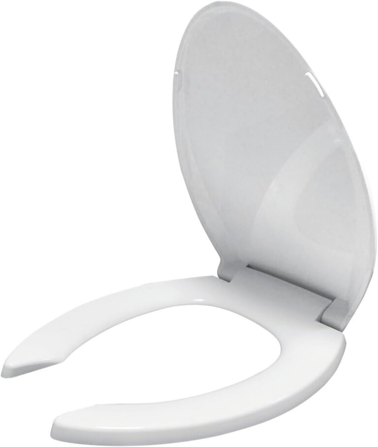 ToWo Elongated Toilet Seat with Cover – Open Front, White, Durable Plastic, Easy Clean & Quick Release Hinges