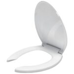 ToWo Elongated Toilet Seat with Cover – Open Front, White, Durable Plastic, Easy Clean & Quick Release Hinges