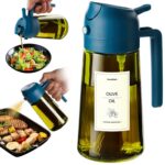 TrendPlain 470ml Olive Oil Dispenser Bottle for Kitchen Gadgets - 2 in 1 Dispenser and Sprayer - Olive Oil Spray Bottle w/Stickers (Light Blockage) - BPA Free - Navy