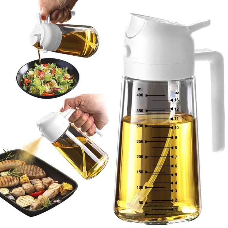 TrendPlain 470ml Olive Oil Spray Bottle for Kitchen Gadgets - 2 in 1 Olive Oil Dispenser Bottle and Air Fryer Accessories for Cooking, Salad and BBQ - White
