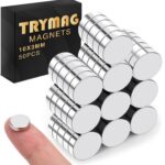 TRYMAG Small 10x3mm 50Pcs Rare Earth Magnets, 50Pcs Tiny Round Fridge Magnets for Whiteboard, Refrigerator, DIY, Kitchen, Office