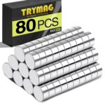 TRYMAG Small 10x3mm 50Pcs Rare Earth Magnets, 50Pcs Tiny Round Fridge Magnets for Whiteboard, Refrigerator, DIY, Kitchen, Office