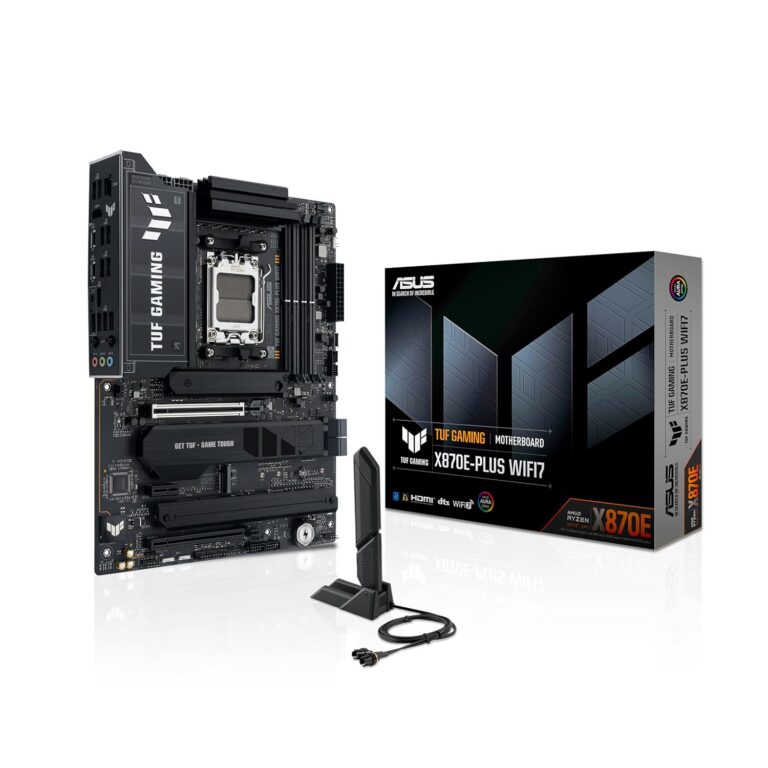TUF Gaming X870E-PLUS WIFI7 AMD X870E ATX Motherboard with 16+2+1 80A Power Stages, DDR5 Support with AEMP, PCIe 5.0 x16 with PCIe Slot Q-Release Slim, Four M.2 Slots, WiFi 7...
