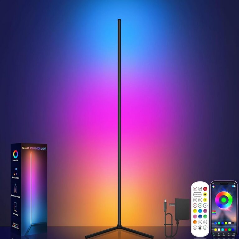 Tyute Corner Floor Lamp, RGB LED Corner Lamp with Music Sync, Smart App and Remote Control Color Changing Ambience Light, LED Lamp with 16 Million Colors for Bedroom, Living...