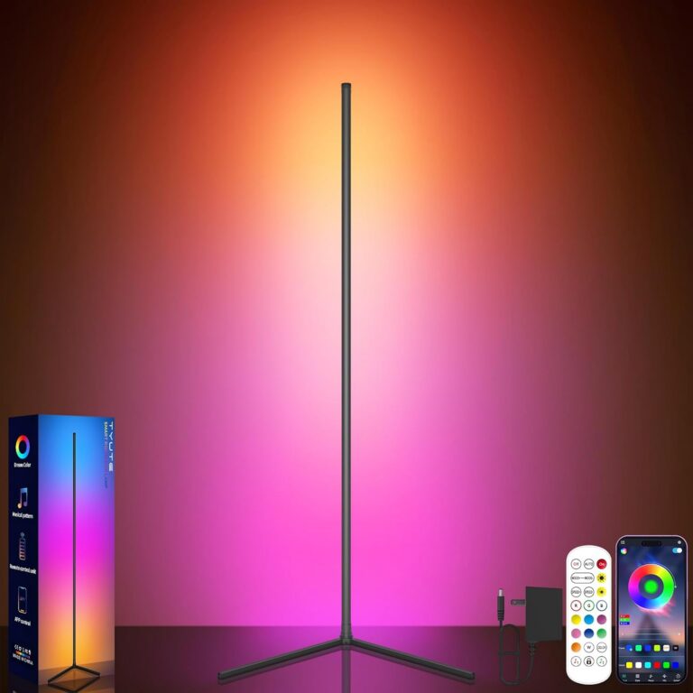 Tyute Corner Lamp, Led Floor Lamp, RGB Ambient Lighting, Smart Modern Floor Lamp with Remote, Color Changing Dimmable Corner Light with Music Sync, Mood Lighting for Bedroom...