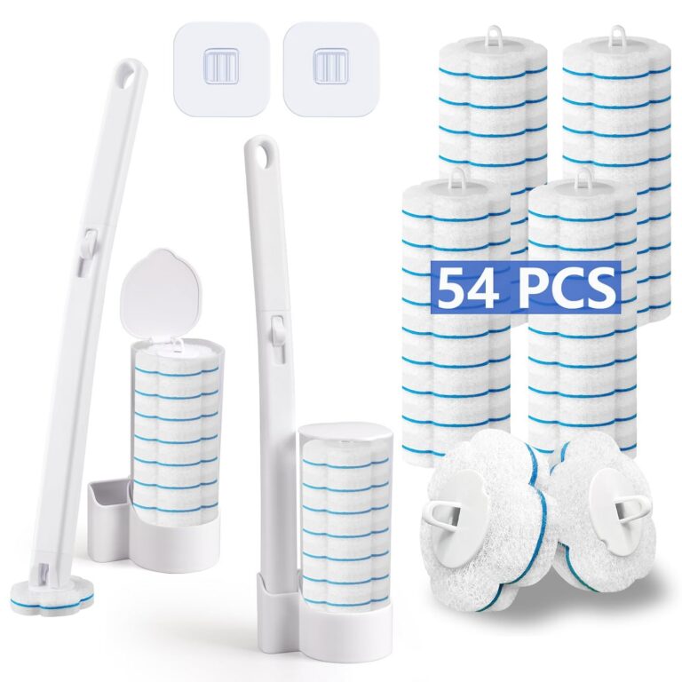 Ucaimao Disposable Toilet Brush， 2 Pack Toilet Wand and Holder with 54 Cleaner Refills Disposable Toilet Cleaning System Cleaner Pads for Toilet Bowl，Bathroom...