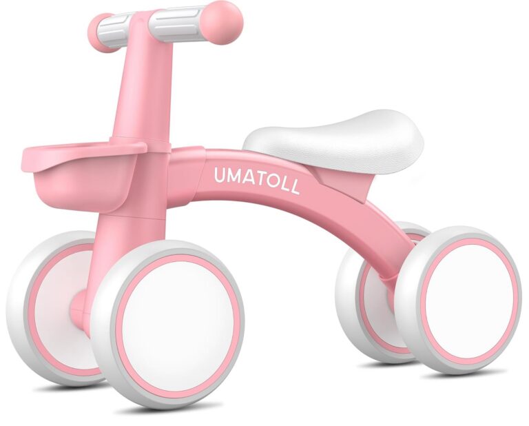 Umatoll Baby Balance Bike Toys for 1 Year Old Girls Gifts, Adjustable Seat Baby Walker, First Birthday Gifts, 12-24 Months Toddler Ride on Toys with Removable Basket, Pink