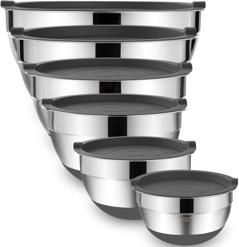 Umite Chef Mixing Bowls with Airtight Lids 6 Piece Stainless Steel Metal Nesting Storage Bowls by Umite Chef, Non-Slip Bottoms Size 7, 3.5, 2.5, 2.0,1.5, 1QT, Great for Mixing &...