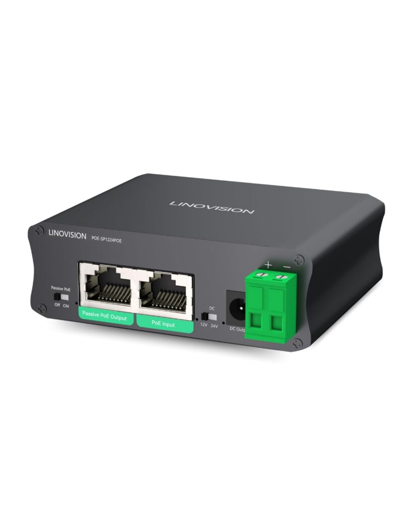 【Upgraded】 LINOVISION Industrial Gigabit 30W PoE Splitter with Switchable DC12V/24V Output and Passive PoE Output for Wireless Bridges, Designed for Cameras and IoT Systems