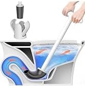 Upgraded Toilet Plunger with Holder, Wall Mounted Toilet Bowl Plunger with Hideaway Caddy, Dual Handle Plunger for Bathroom Built-in Drip Tray, RV Bathroom Accessories