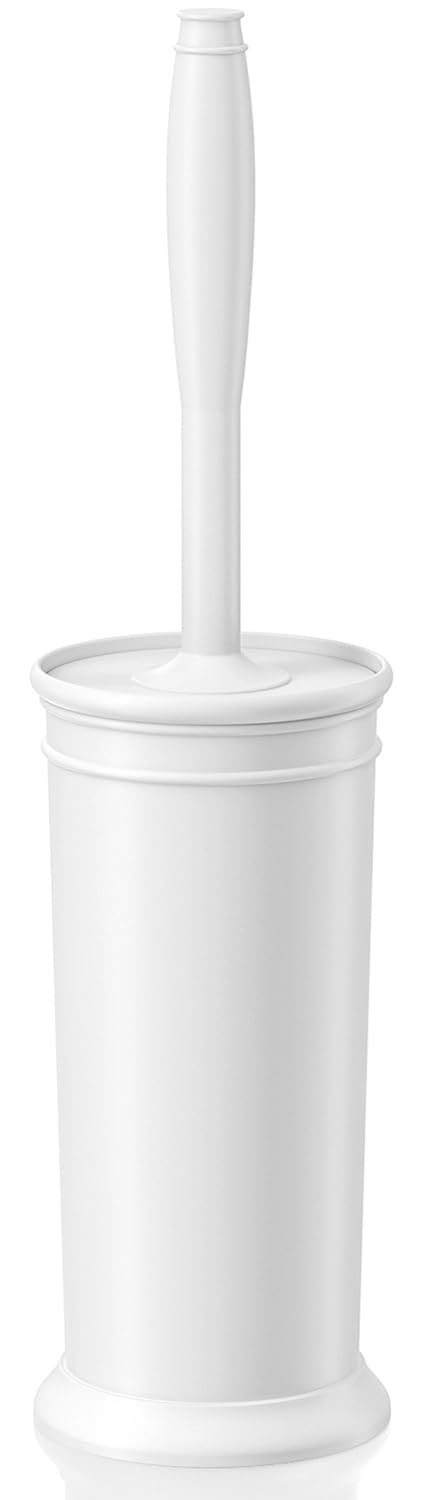 UPTRONIC Toilet Brush, Toilet Bowl Brush with Extra Long Handle Durable Bristles Toilet Scrubber and Covered Holder for Toilet Brush Set for Bathroom Cleaning (White)