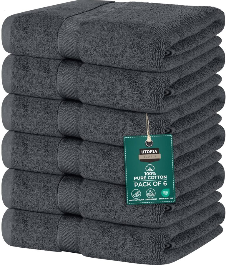 Utopia Towels 6 Medium Bath Towels, 24 by 48 Inches, 100% Cotton Towels for Pool, Spa, Gym, Quick Drying and Absorbent, Grey