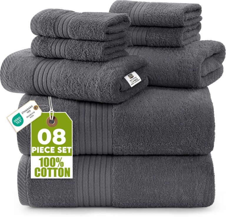 Utopia Towels 8 Piece Premium Towel Set, 2 Bath, 2 Hand, and 4 Washcloths,100% Ring Spun Cotton, Super Soft and Highly Absorbent, Grey