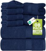 Utopia Towels 8 Piece Premium Towel Set, 2 Bath, 2 Hand, and 4 Wash Cloths, 600 GSM 100% Ring Spun Cotton Highly Absorbent Towels for Bathroom, Gym, Hotel, and Spa, Grey