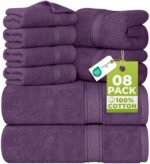 Utopia Towels 8 Piece Premium Towel Set, 2 Bath, 2 Hand, and 4 Wash Cloths, 600 GSM 100% Ring Spun Cotton Highly Absorbent Towels for Bathroom, Gym, Hotel, and Spa, Grey