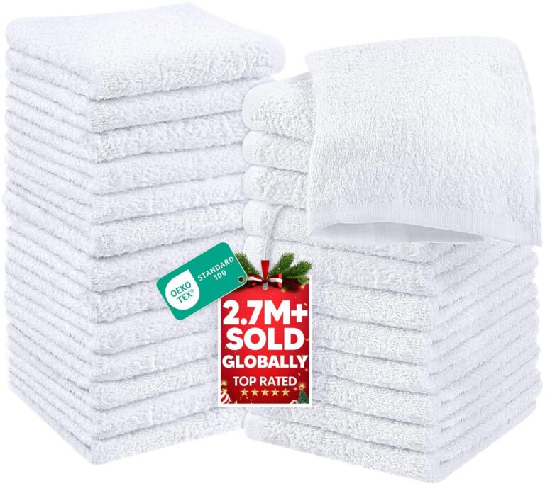 Utopia Towels - Cotton Washcloths Set - 100% Ring Spun Cotton, Premium Quality Flannel Face Cloths, Highly Absorbent and Soft Feel Fingertip Towels (24 Pack, White)
