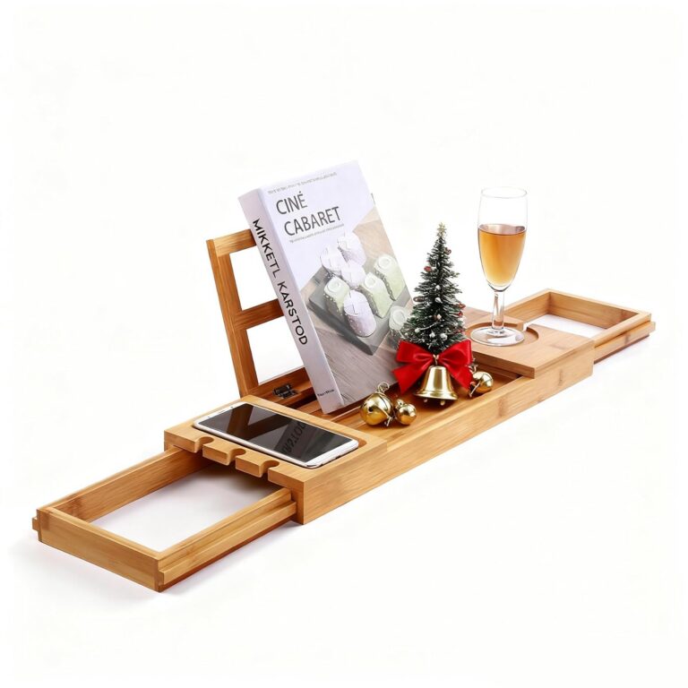 Utoplike Bathtub Caddy Tray, Bamboo Bath tub Tray with Adjustable Arms, Bath Table Holds Books/Tablets/Cell Phone/Towels/Foods (Natural Bamboo)