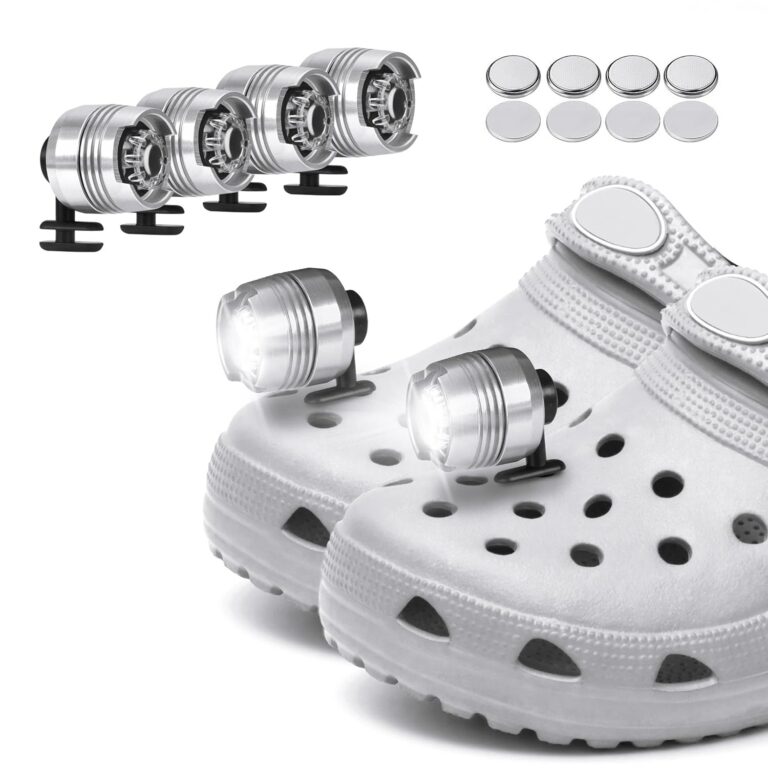 Vagocom 4Pcs Headlights for Croc Shoes, LED Torch Light Charms Accessories for Adults and Kids, 3 Modes Small Flashlight Headlamp Attachment for Hiking,Camping,Dog Walking