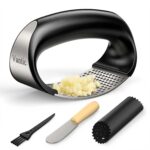 Vantic Garlic Press Rocker - Stainless Steel Garlic Mincer Garlic Crusher, New Innovative Garlic Chopper with Peeler and Scraper for Smash Garlic
