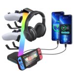 VCOM RGB Gaming Headphones Stand with 10 Light Modes, 4 Controller Holder with 1 USB & 2 Type-C Charging Ports,Headset Stand Suitable for All Earphone Accessories, Best Gift for...