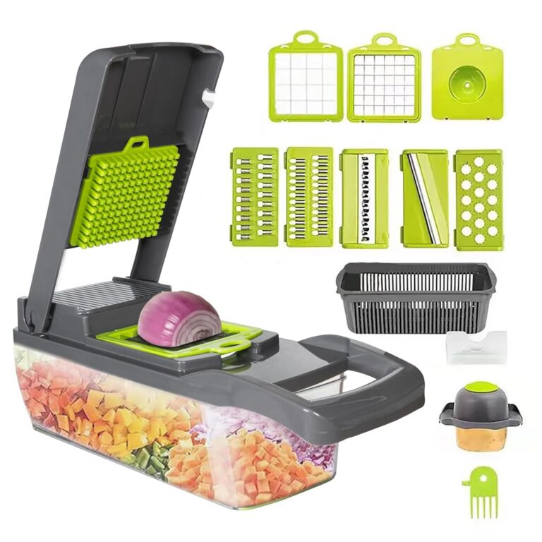 Vegetable Chopper Cutter Slicer Multifunctional 13-in-1 Food Veggie Onion Potato Fruit Chopper Cutter Dicer with Container, 8 Interchangable Blades, Hand Protector, Drain...