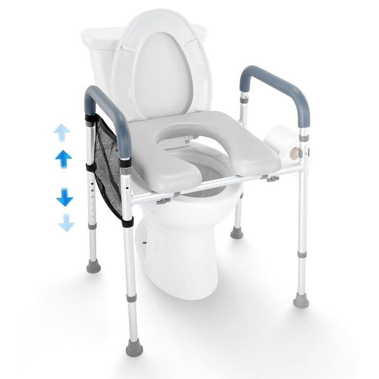 VEVOR Raised Toilet Seat, 7-Position Height Adjustment 19.3" - 25.2", 350lbs Weight Capacity, with Comfort Padded Aluminum Frame, Universal Toilet Seat Riser, for Elderly,...
